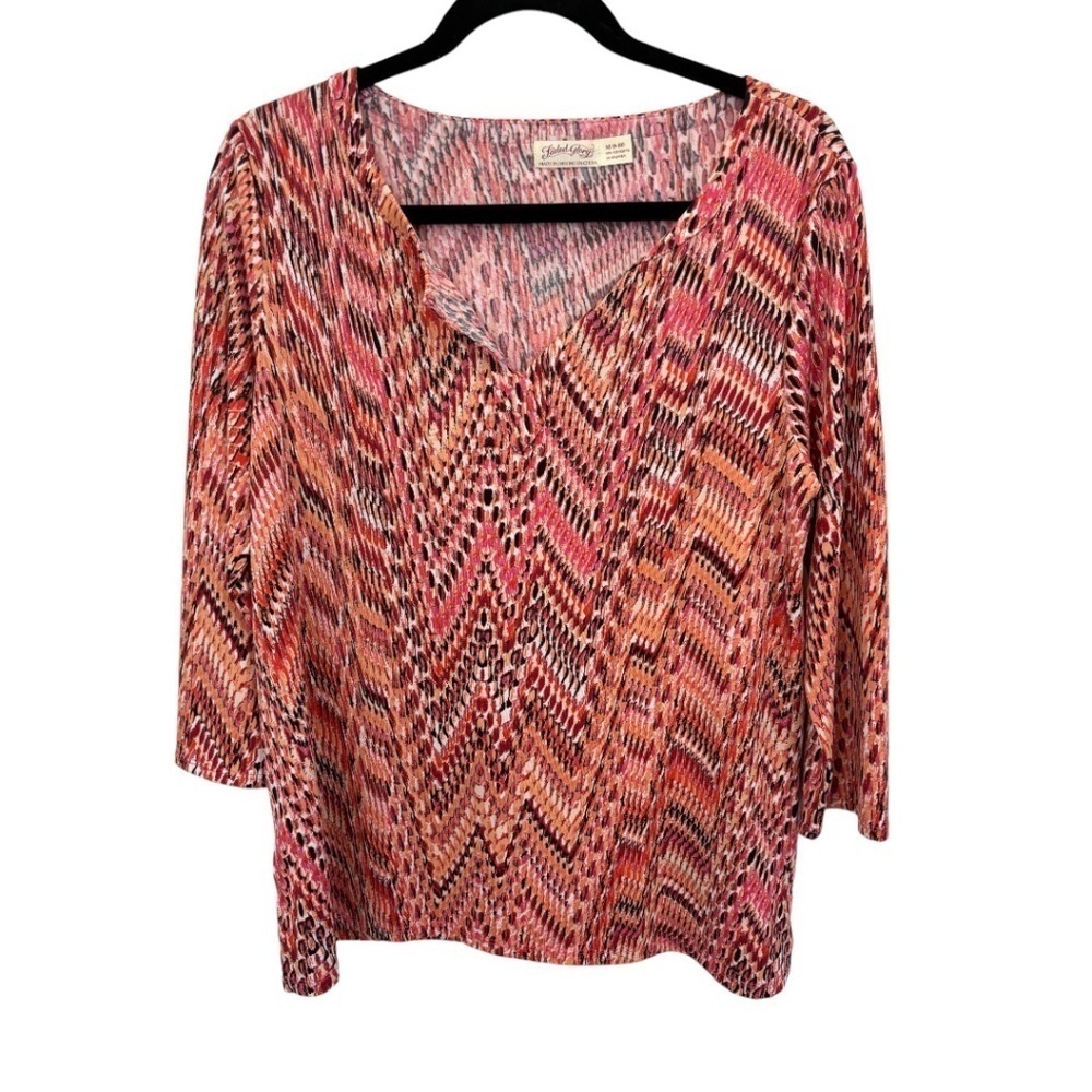 Faded Glory Multi-Color 3/4 Sleeve Split Neck Stretch Knit Top Size Medium